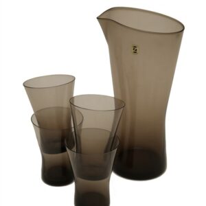 Farbglaswerke Zwiesel / Heinrich Löffelhardt Glas-Krug mit 4 Trinkgläsern / Mid Century Modern Design