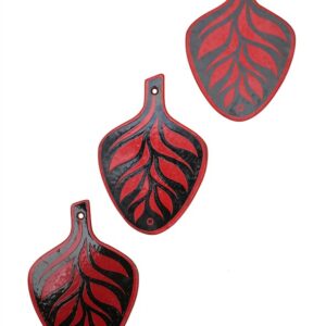 Mid century Voss "Leaf" cast iron coaster / trivet / enamel coating / red / Danish modern design