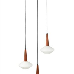 Mid century teak- / glass- cascade / triple pendant lamp / Danish modern design