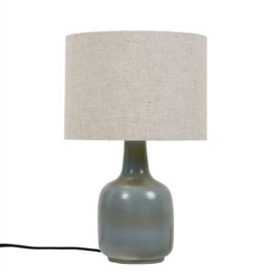 Mid century table lamp with textile shade / Stoneware / Danish modern design